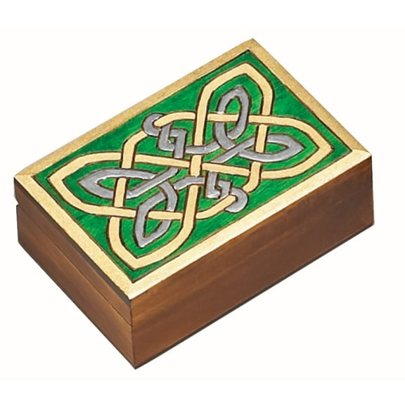Celtic Gold Knotwork Wood Box Handmade Jewelry Box Linden Wood Keepsake Made Poland