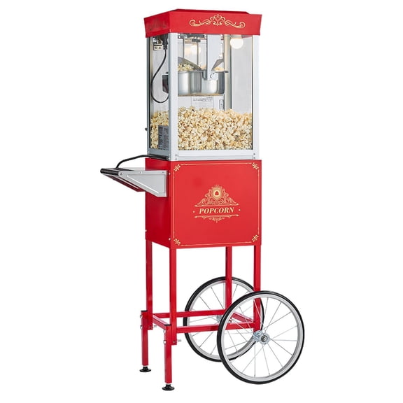 Commercial Popcorn Machine Cart Glass Door 800W 48-Cup 8oz