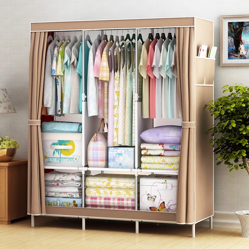 Wardrobe Canvas Clothes Large Foldable Cupboard Storage Organiser Shelving 