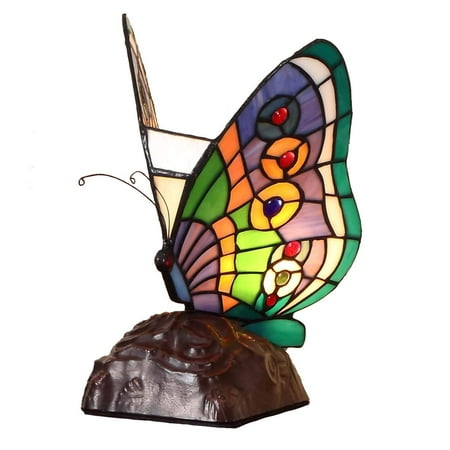 Stained Glass Accent Lamp Bieye L10652 10 inches Butterfly Tiffany Style Stained Glass Accent Table Lamp, Night Light ()