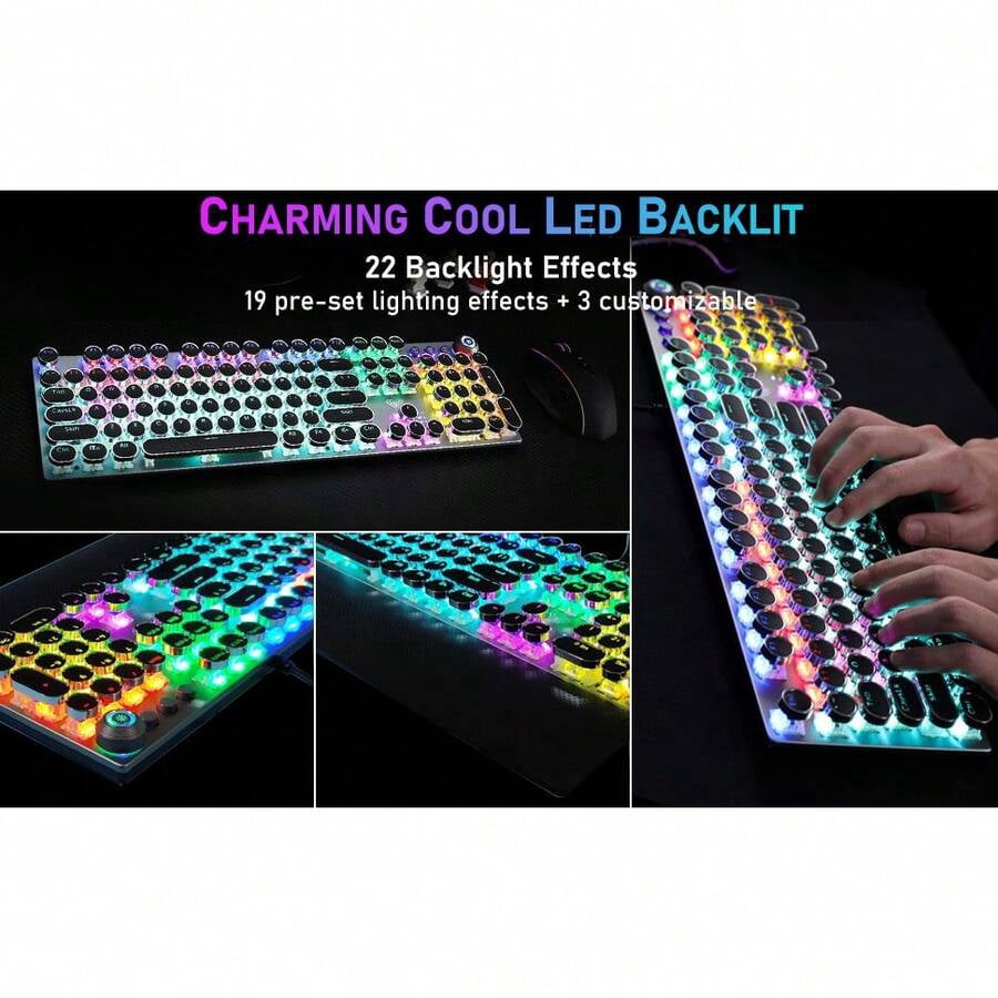 Retro Punk Mechanical Keyboard, RGB Backlight, Full Anti-Ghosting, Multifunctional Knob For Office & Gaming