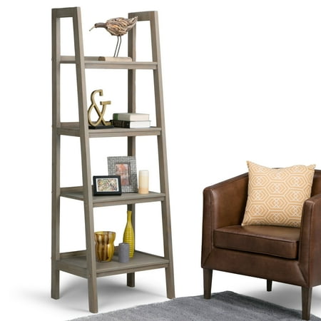 WyndenHall Hawkins Solid Wood 72 inch x 24 inch Modern Industrial Ladder Shelf - 24