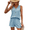 Blue, variant on Women Casual Tank Set Loose Sleeveless 2-Piece V-Neck Button Top Shorts for Tracksuit Sets S-2XL