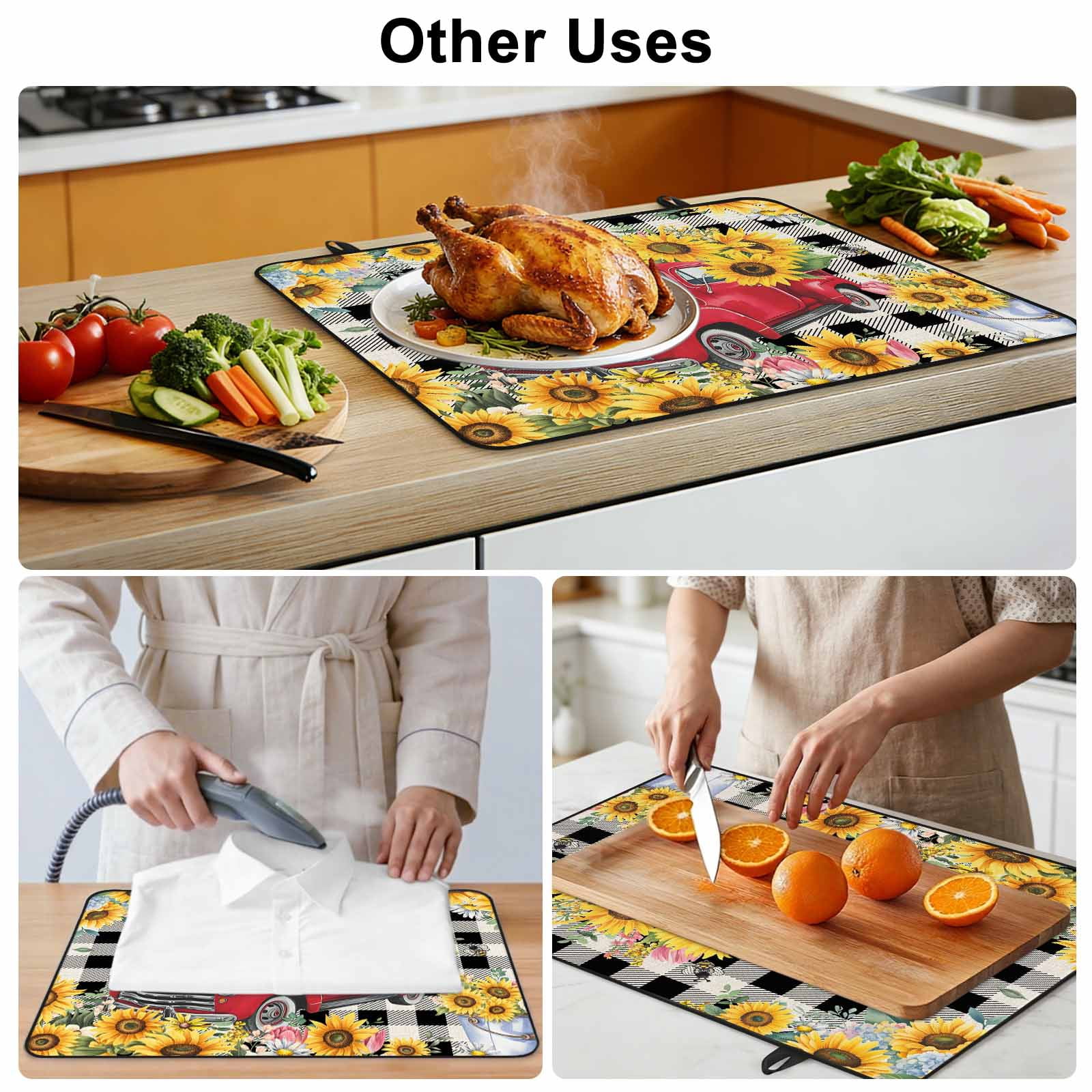 Spring Sunflowers Stove Top Cover for Electric Stove, Heat-proof & Non Slip Glass Top Stove Cover Protector, Car Farm Plaid Country Retro Art Kitchen Flat Cooktop Rubber Mat 31x24 Inches