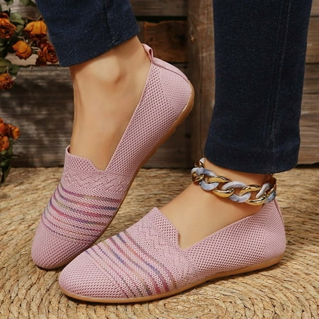 

Ecqkame Women s Flats Shoes Clearance Womens Solid Color Round-Toe Flats Shoes Lightweight Soft Sneakers Casual Shoe Pink 37