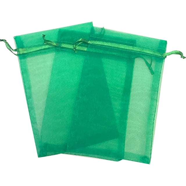 100 Pcs Green 4x6 Sheer Drawstring Organza Gift Bags - Wedding Party Favor Pouches