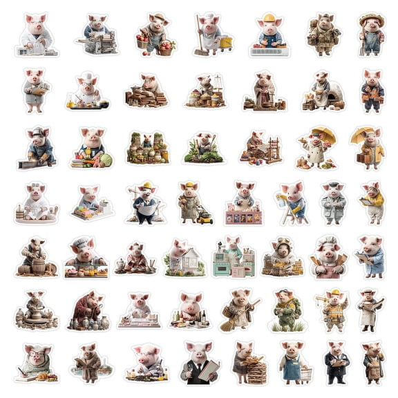 50PCS Pig Stickers Potted & Career Theme - Cute Cartoon Pig Vinyl Stickers Waterproof for Tumbler Laptop Car Water Bottle