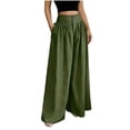 thumbnail image 3 of Women's Cotton Linen Loose Straight Pants, High Waisted with Pockets, Elastic Drawstring Comfort, Casual Lounge Beach Business Summer | VerBelle,Army Green L, 3 of 7