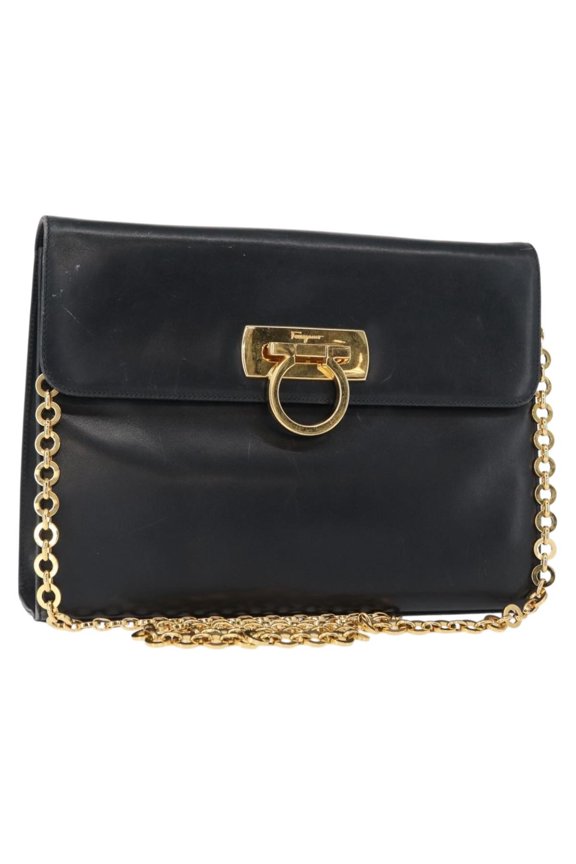 Pre-Owned Salvatore Ferragamo Gancini Chain Shoulder Bag Leather Navy Leather Shoulder Bag Bag