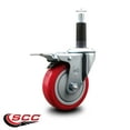 thumbnail image 2 of 4 Inch Red Poly Swivel 1 Inch Expanding Stem Caster Total Lock Brake SCC, 2 of 2