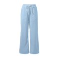 thumbnail image 4 of Wiholl Wide Leg Pants for Women Flowy Palazzo Drawstring Elastic Waist Trousers with Pockets Summer Beach Vacation Clothes, 4 of 7