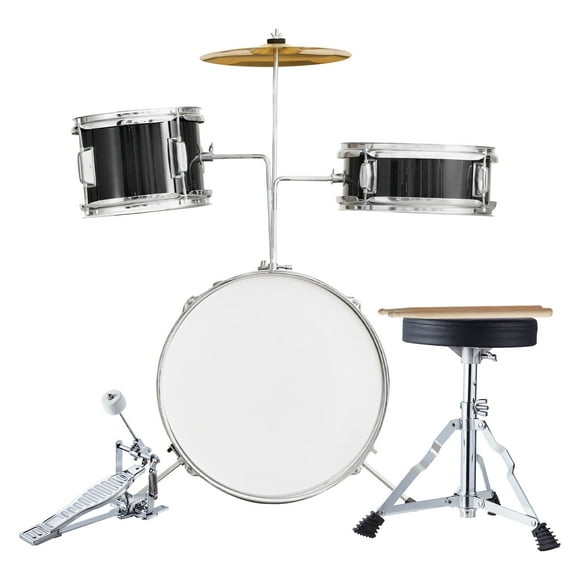 KFFKFF Children's Drum Set, Trio Set, 14 inch Novice Drum Ensemble with Modifiable Stool, Cymbal Pedal, Duo Set of Drumsticks, 8'' Tom Drum, 10'' Snare Drum, 14'' Bass Drum