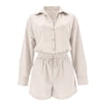 thumbnail image 5 of DHFJKG Womens 2 Piece Oversized Outfits Summer Striped Long Sleeve Button Up Shirts And Shorts Summer Matching Sets Trendy Outfit, 5 of 8