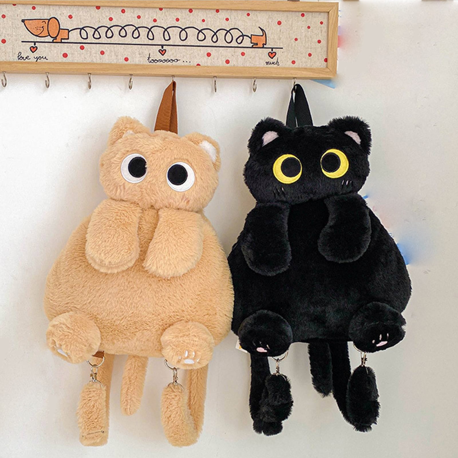 Siamese Cat Backpack, Off-White|Plush Stuffed Cat Animal Backpack Shoulder Bag Crossbody With Adjustable Straps