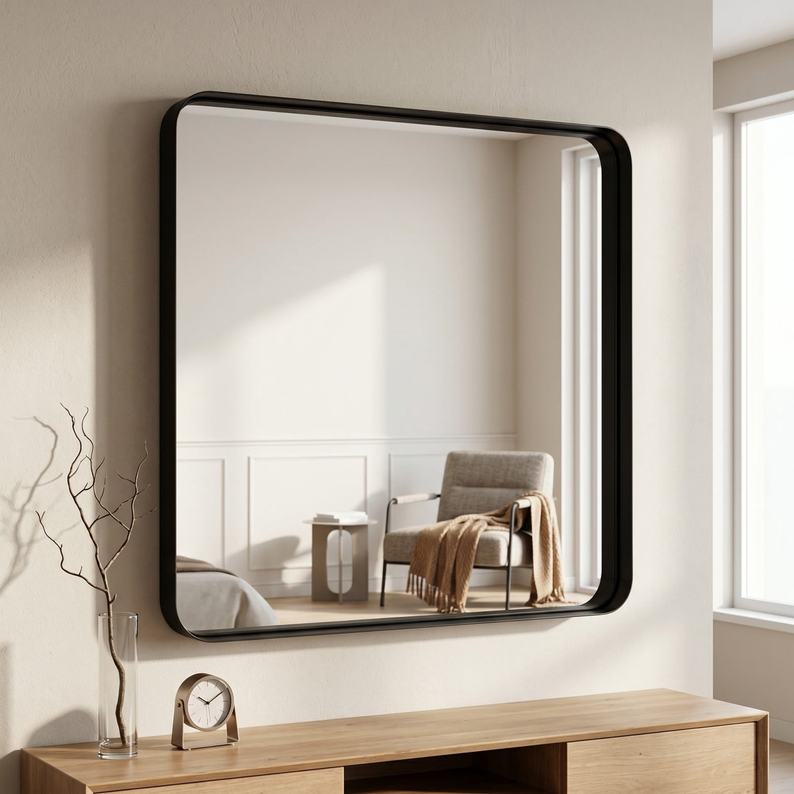 Gleamira 42"x42" Bathroom Mirror Wall Mounted Rectangular Vanity Mirror with Deep Frame, Black