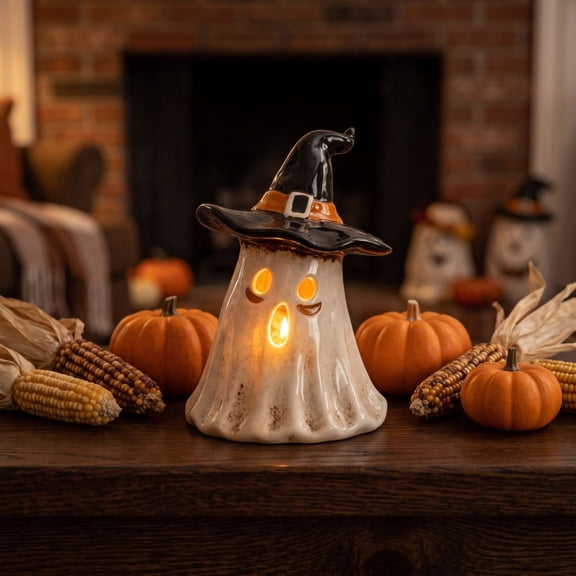 Fall Thanksgiving Halloween Decoration for Home Indoor Outdoor Clearance Under $15.00! Halloween Witch Hat Ghost Candle Holders Decorations