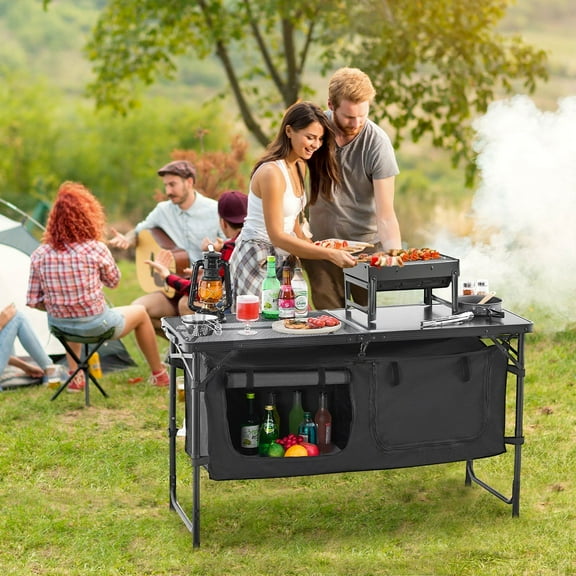 3-in-1 Portable Camping Table | Adjustable Height Cook Station, Folding Prep Table & Outdoor Dining Desk. Easy Carry Handle