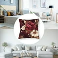 thumbnail image 5 of 16"x16" Throw Pillow Cover Square Elegant Burgundy Floral Satin Cushion Covers Vintage Gold Burgundy Flowers Leaves Bed Pillows Decorative Home Decoration for Sofa Couch Living Bed Room Zippered, 5 of 7