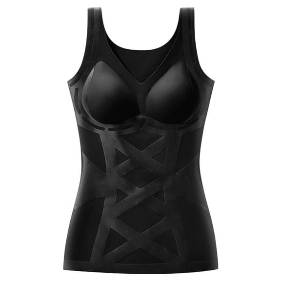 JUUNthy Womens Shapewear Tank Tops, Tummy Control Push Up Bulit in Bra Breathable Seamless No Show Everday Body Shaper Black 2XL