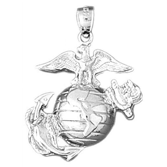 18K White Gold US Marines Eagle On Earth Pendant - 32 mm
