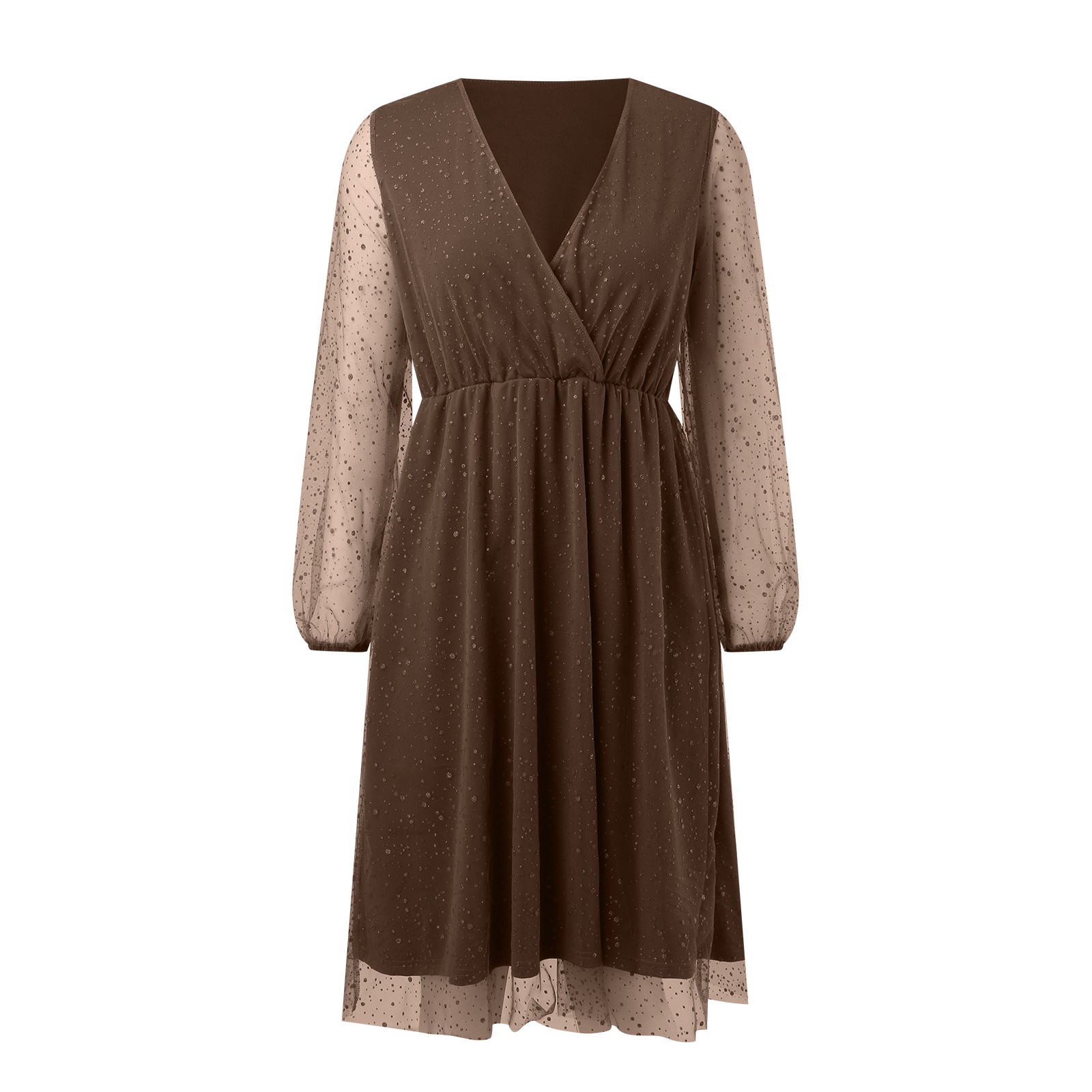 Women's Sparkly Sequin Long Dress V Neck Long Sleeve Glitter A-Line ...