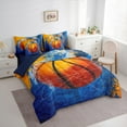 thumbnail image 4 of Manfei Kids Cartoon Basketball 7-Piece Twin Bedding Sets, Oil Printing Art Bedding Comforter Set, Blue Orange Cartoon Reversible Sheet Sets, Luxury Bedroom Decor, 4 of 8
