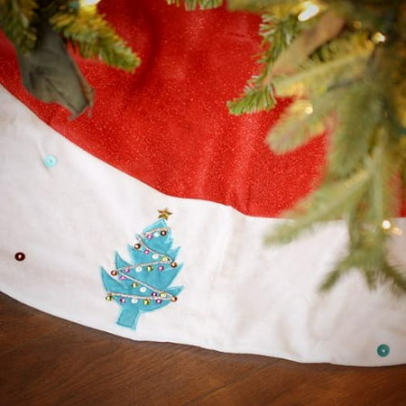 Seasons Designs 56 Inch Red And White Velvet Christmas Tree Skirt With Multicolor Border Seasons Designs 56 Inch Red And White Velvet Christmas Tree Skirt With Multicolor Border