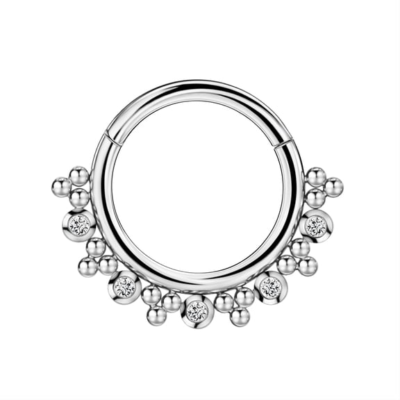 316L Surgical Steel Septum Ring 16g 8mm Septum Jewelry 16 Gauge Beaded Septum Clicker Cubic Zirconia CZ Gem Clicker 5/16" Septum Daith Piercing Jewelry