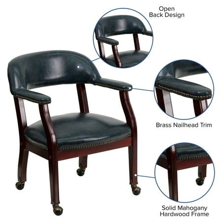 Flash Furniture - Sarah  Traditional Vinyl Side Chair - Upholstered - Navy Vinyl