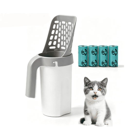 PurrScoop, Cat Litter Scoop with Built-in Waste Container, Scoop and Bag Holder Combo, Easy Cleanup Solution for Cat Owners