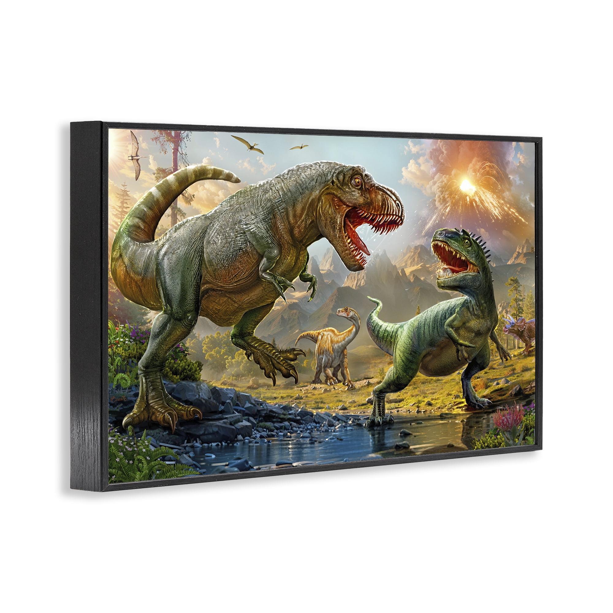 Stupell Industries T-Rex Encounter at Riverbank Black Framed Giclee Art, design by Henriette Chinaglia