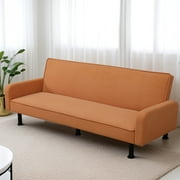 Aukfa 78 Square Arm Futon Sofa Bed Upholstered 3 Seat Couch for Home Office, Flannel, Orange
