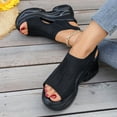 thumbnail image 3 of Women's Platform Wedge Sandals Open Toe Hollow out Mesh Slip on Casual Orthopedic Walking Shoes Lightweight Chunky Heels Black Size 7, 3 of 6