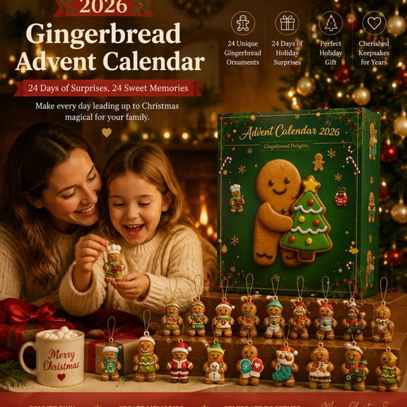 Gingerbread Advent Calendar 2026, 24 Acrylic Christmas Tree Ornaments with Hanging Cords for Holiday Countdown Decor, bldnkj