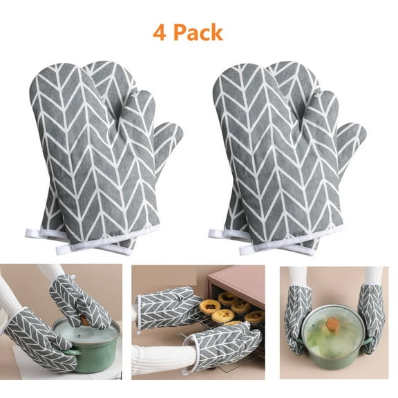 4 Pack Oven Mitts Oven Gloves Heat Resistant Non-Slip with Hanging Loop for Cooking Baking Grilling BBQ Microwave Oven Kitchen Hot Plate Moving, Gray