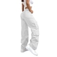 thumbnail image 3 of Aoiroe High Waisted Cargo Pants for Women Baggy Y2k Straight Wide Leg Pants with Pockets Streetwear White S, 3 of 9