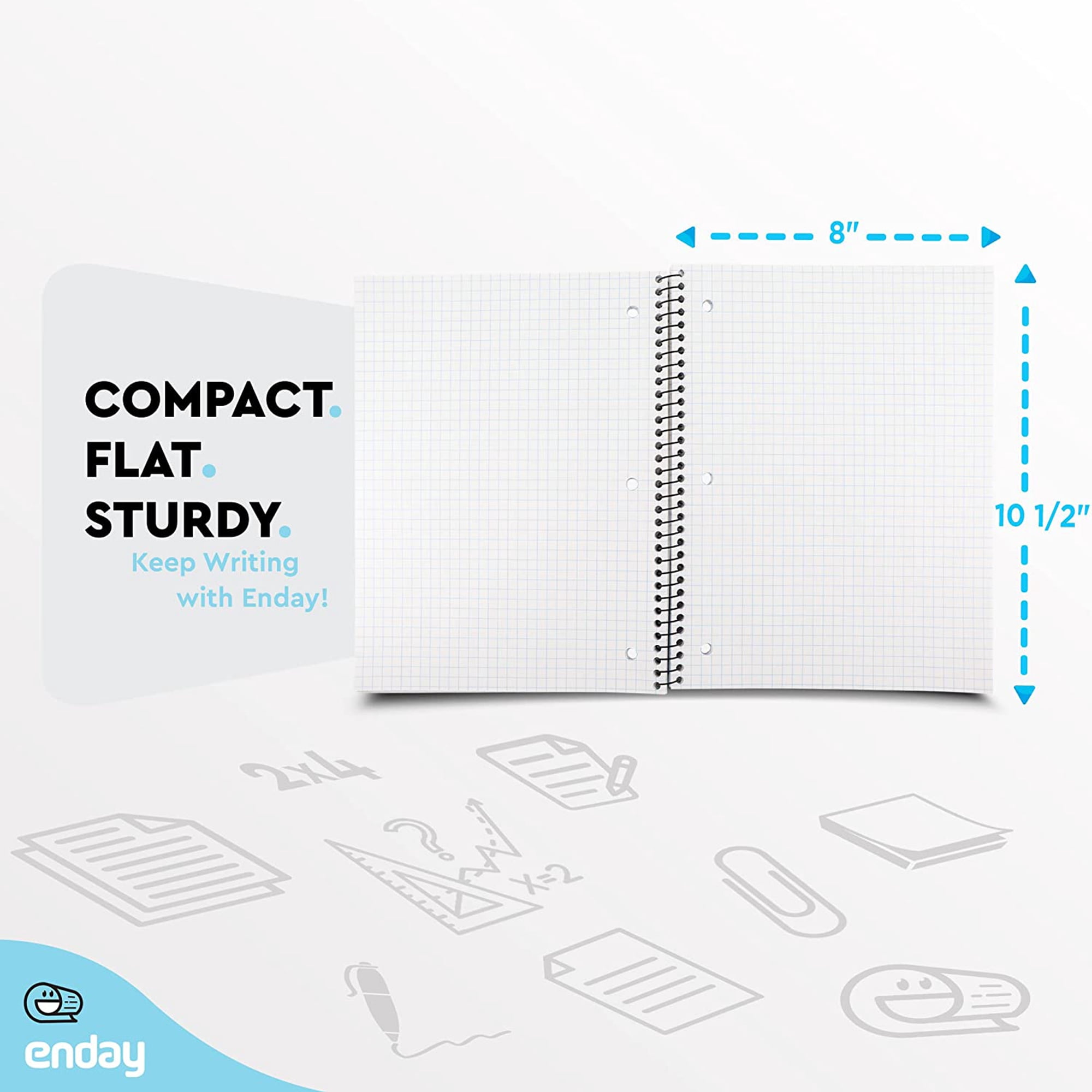 Emraw Graph Paper Notebook 100 Sheets Grid Spiral Bound Notebooks 8-Pack