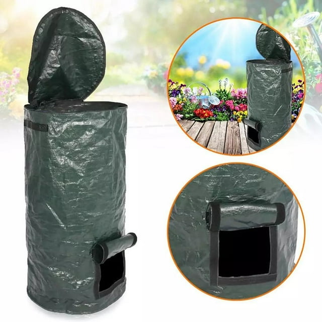 Paquete de 2 bolsas de abono orgánico de 15 galones y 34 galones, contenedores de abono para jardín, bolsas de abono reutilizables de polietileno para e