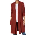 thumbnail image 1 of TheMoogan Women's Casual Long Sleeve Pocket Open Front Jersey Knit Knee Length Cardigan, 1 of 7