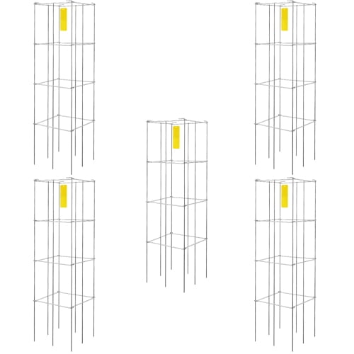 YINYUN Tomato Cages, 11.8" x 11.8" x 46.1", 5 Packs Square Plant Support Cages, Silver PVC-Coated Steel Tomato Towers for Climbing Vegetables, Plants, Flowers, Fruits