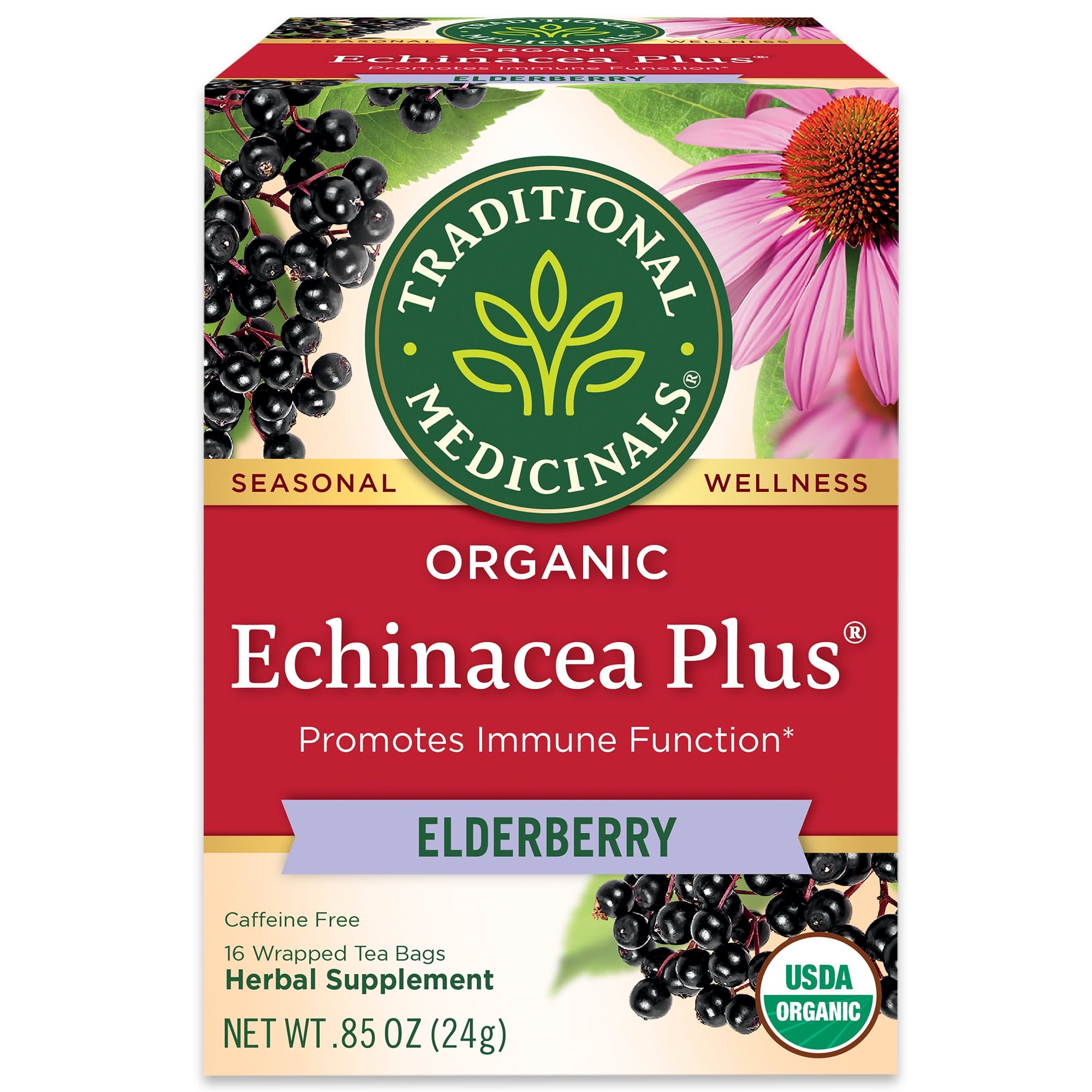 Traditional Medicinals, Organic Echinacea Plus Elderberry, Tea Bags, 16 Ct