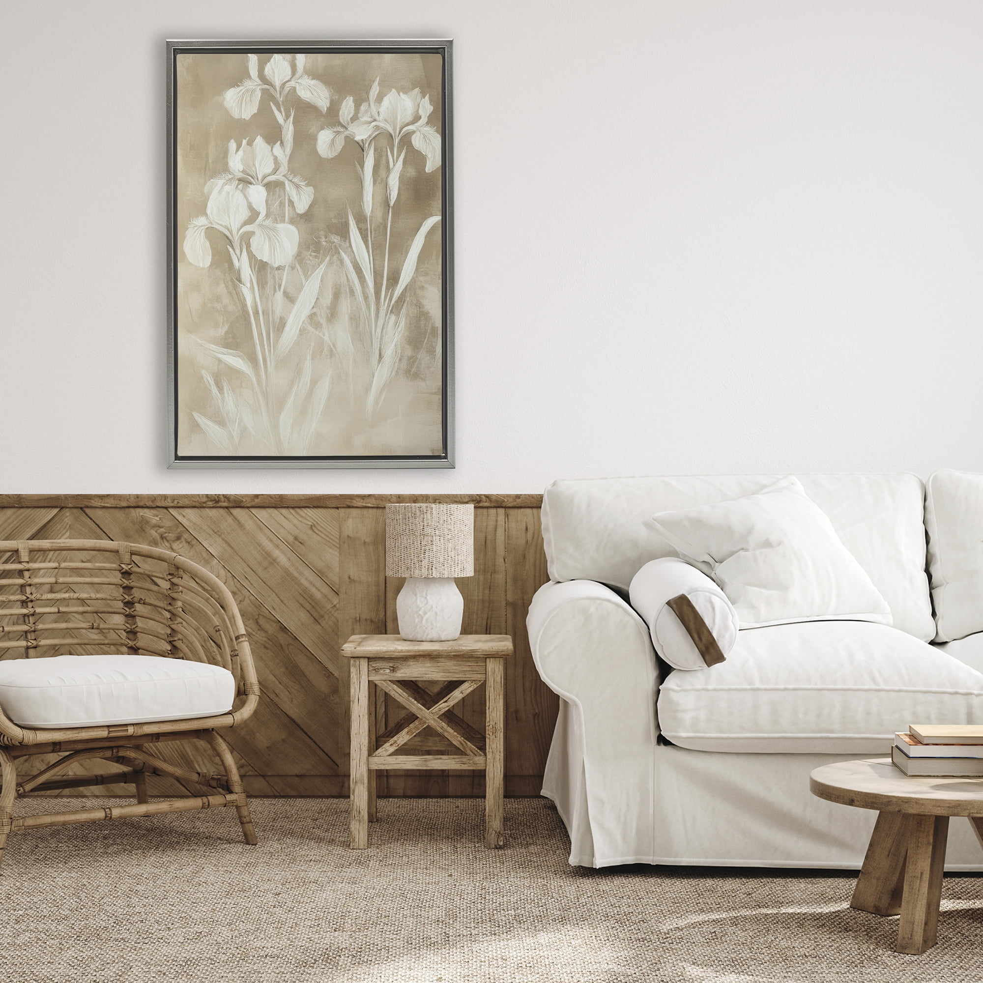 Stupell Industries Neutral Iris Botanical Study Gray Framed Floater Canvas Wall Art, design by Petal Prints Design