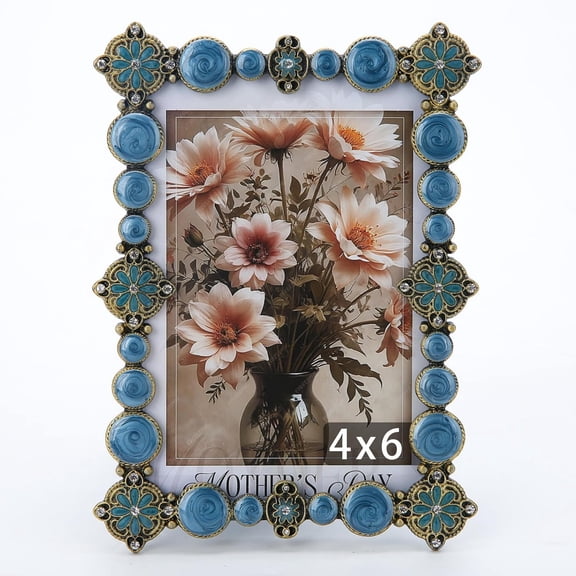 4x6 Vintage Picture Frame Decor Ornate Antique Blue Photo Frames with Glass Front, Art Decor Tabletop Display, Gifts Ideas for Women, Horizontally & Vertically