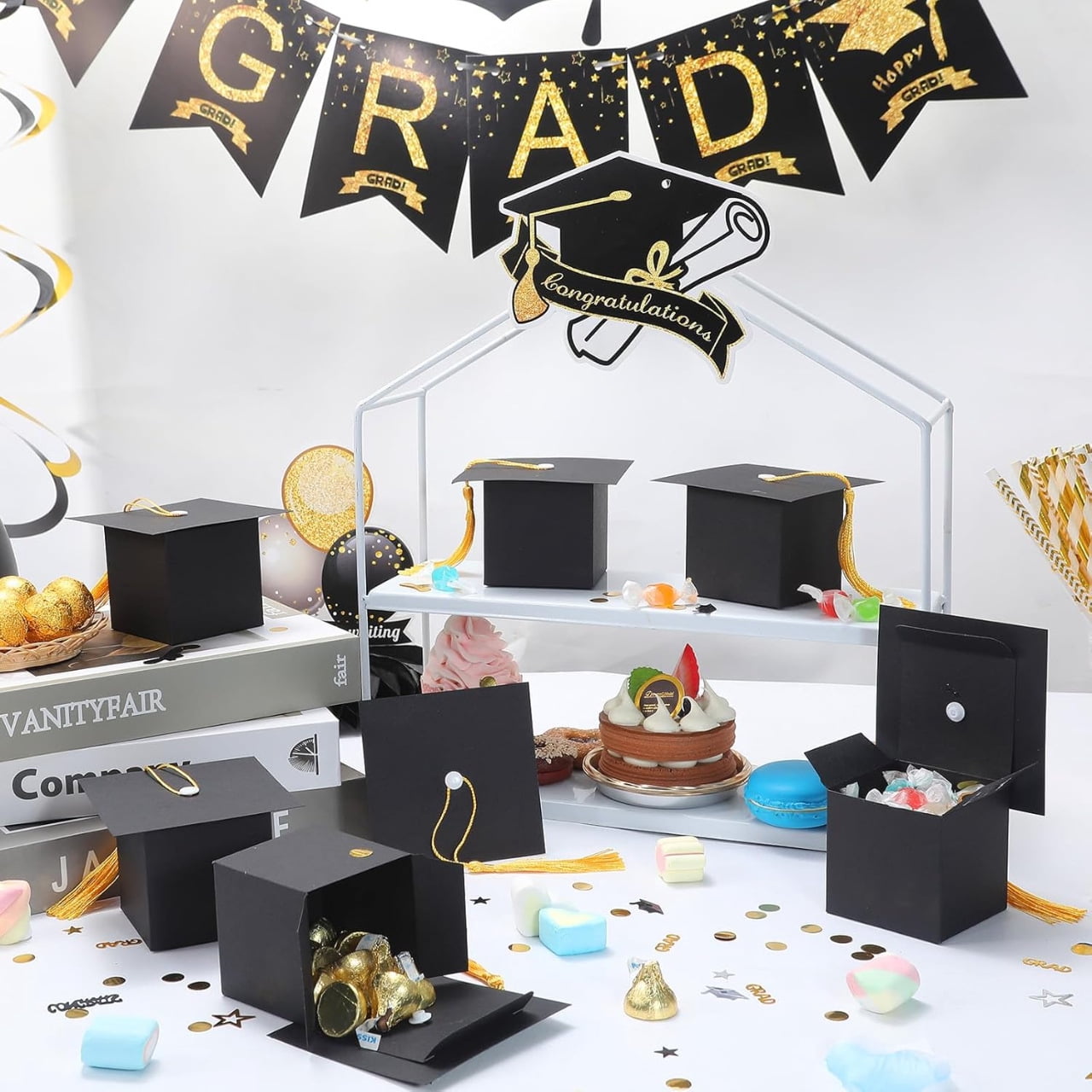 Graduation Decorations - 50PCS Candy Box DIY Grad Cap Box for Grad Party Favors Graduation Candy Box Graduation Party Gift Boxes Graduation Decorations