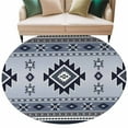 thumbnail image 2 of 7ft Round Rug, Blue Aztec Non-Skid Rubber Backing Large Area Rugs - Living Room Bedroom Home Office, Boho Southwest Farmhouse Ethnic Motifs Indoor Floor Mat Carpets Washable Rug, 2 of 9