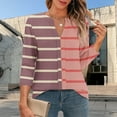 thumbnail image 2 of CYMMPU Women's Striped 3/4 Length Sleeve Summer Fall Swing Shirts V-Neck Tunic Tops Business Work Blouses to Wear with Leggings Vintage Elegant Blouse 2025 Clothes Hot Pink XXL, 2 of 6
