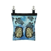 WIRESTER 11"×9" Oxford Hanging Hay Feeder – Guinea Pig / Rabbit / Chinchilla Hay Storage Bag with Dual Openings & Back Hooks – Ocean Sea Turtles