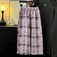 thumbnail image 2 of CINVREST Girls' Cotton Pants Fashion Casual Plaid Trouser Lightweight Elastic Waist Pull On Loose Loungewear (2 Years, Purple), 2 of 3