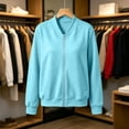 thumbnail image 4 of Women's Fleece Zip up Sweatshirt Jackest No Hood, Casual Long Sleeve Coat Outerwear with Pockets, Fall Comfy Versatile Jackets Daily Wear, 4 of 7