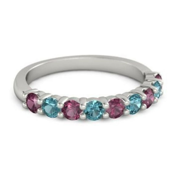 0.45ct Round Cut Red Rhodolite Topaz Eternity Band Ring 925 Sterling Silver Thanksgiving Jewelry Size:- 4